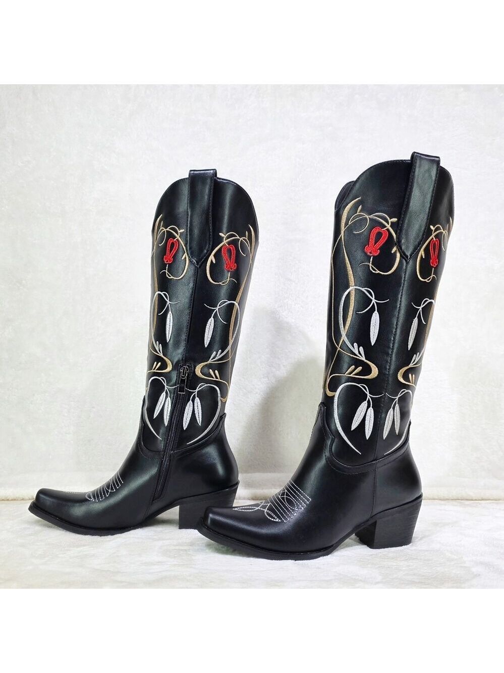 NIB Lily Bell Embroidery Country Western Cowgirl Calf Knee Boots Black - Picture 5 of 13